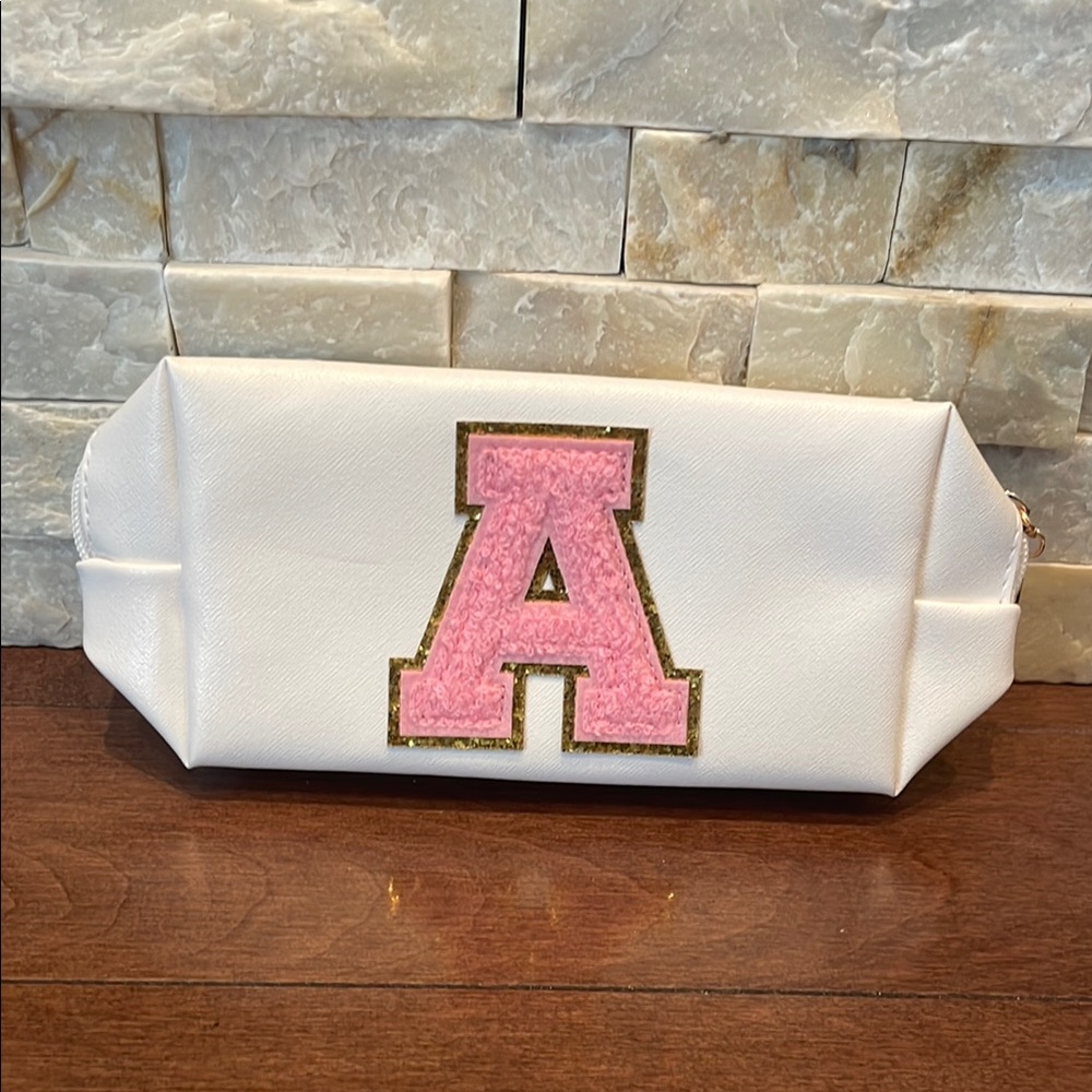White Clutch with Pink Letter A